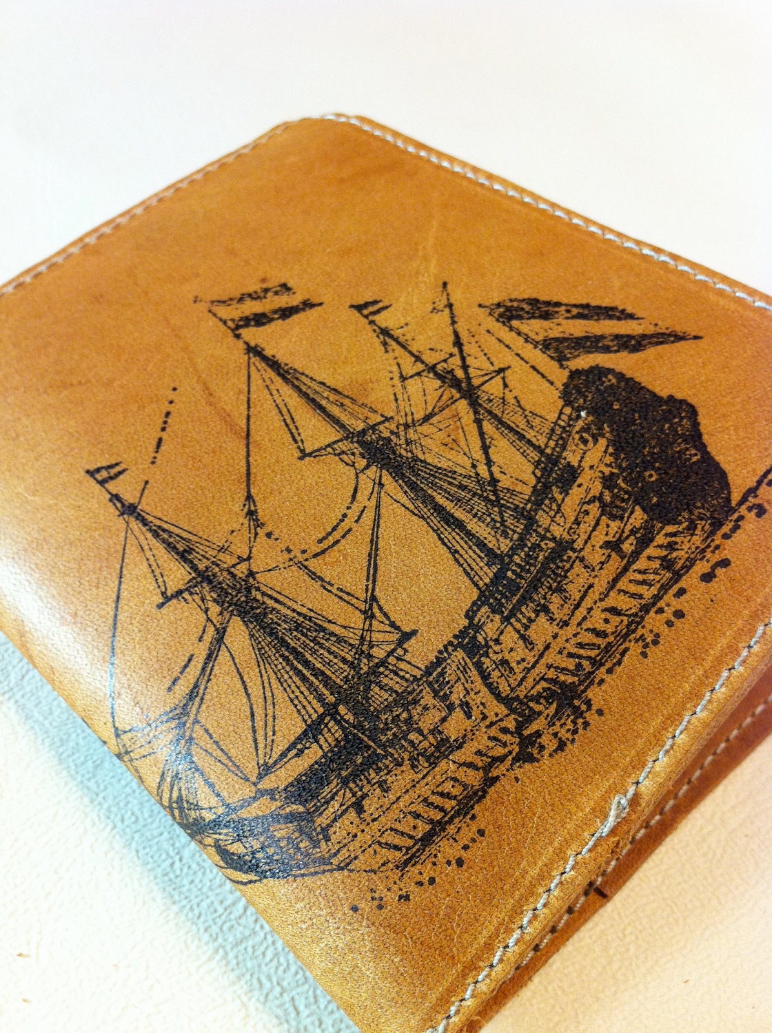 leather billfold wallet men with card slots handprinted custom for you large ship