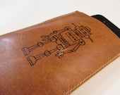 ipod iphone sleeve leather handprinted robot