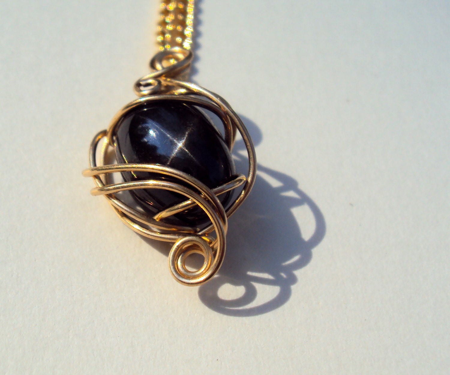 Black Diopside, 14k gold filled wire, pendant, Wire Wrapped Jewelry
