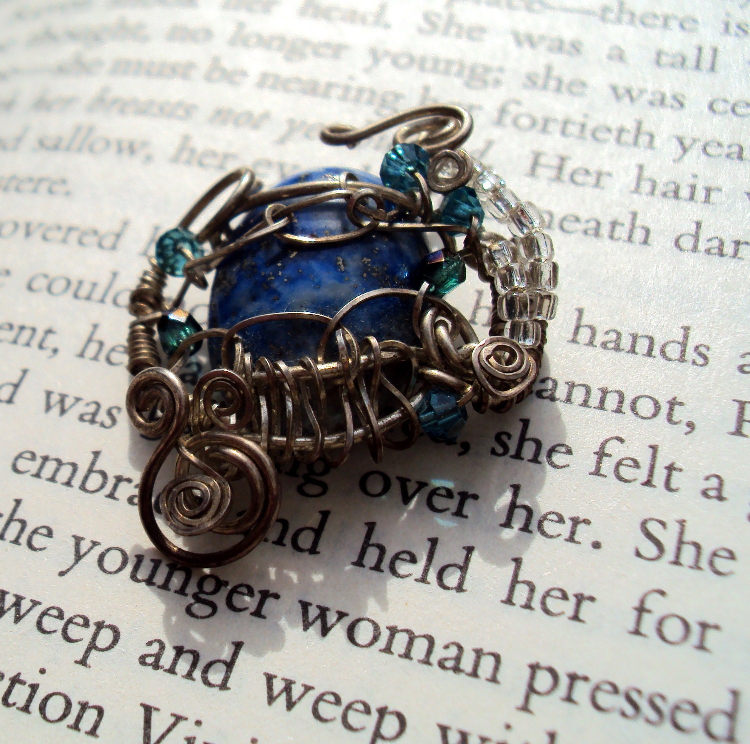 Daughter of the Nile, Blue, Lapis Lazuli, Sterling Silver, Pendant, Wire Wrapped Jewelry