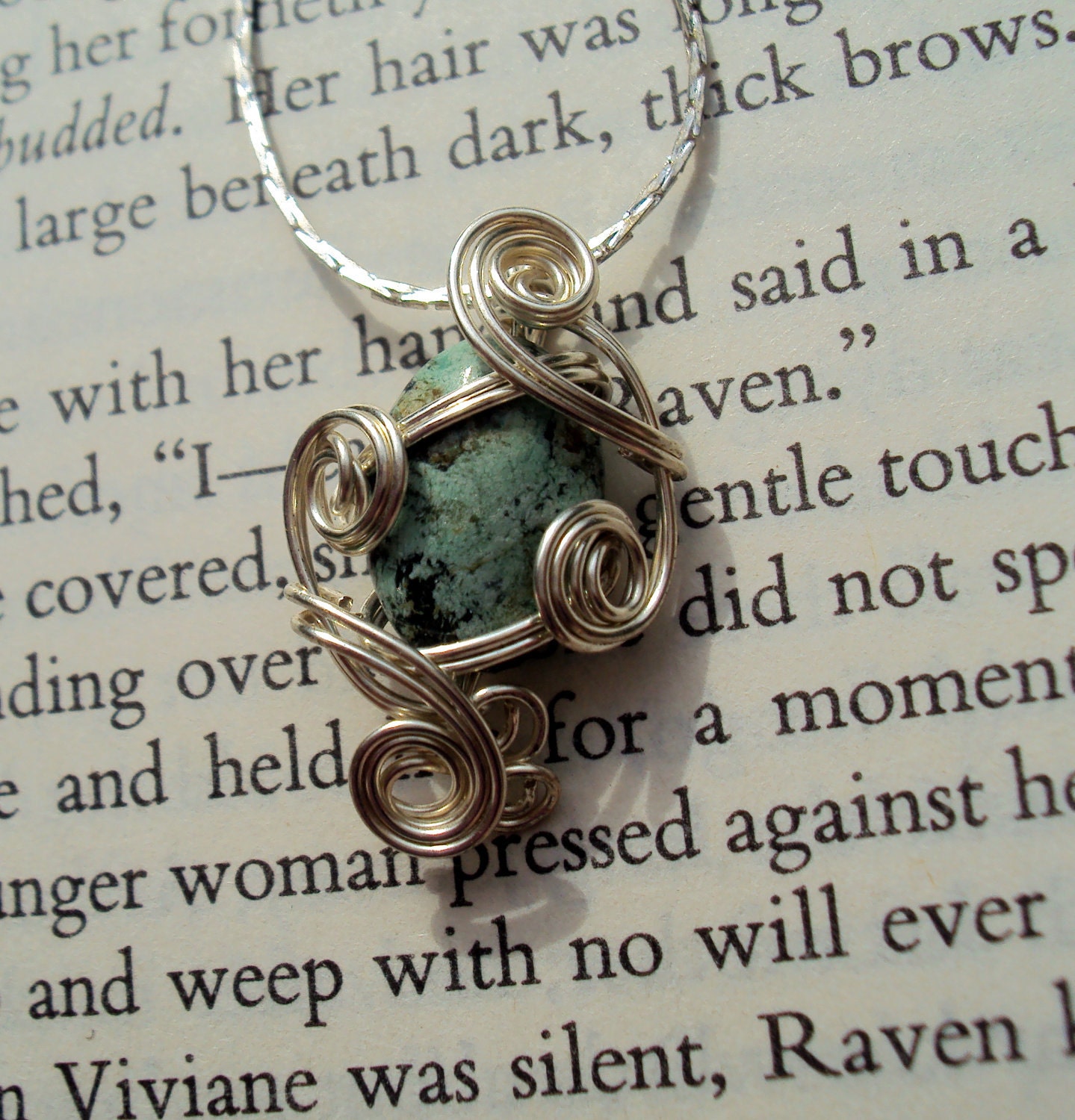 Four Winds, Turquoise, Sterling Silver, Pendant, Wire Wrapped Jewelry