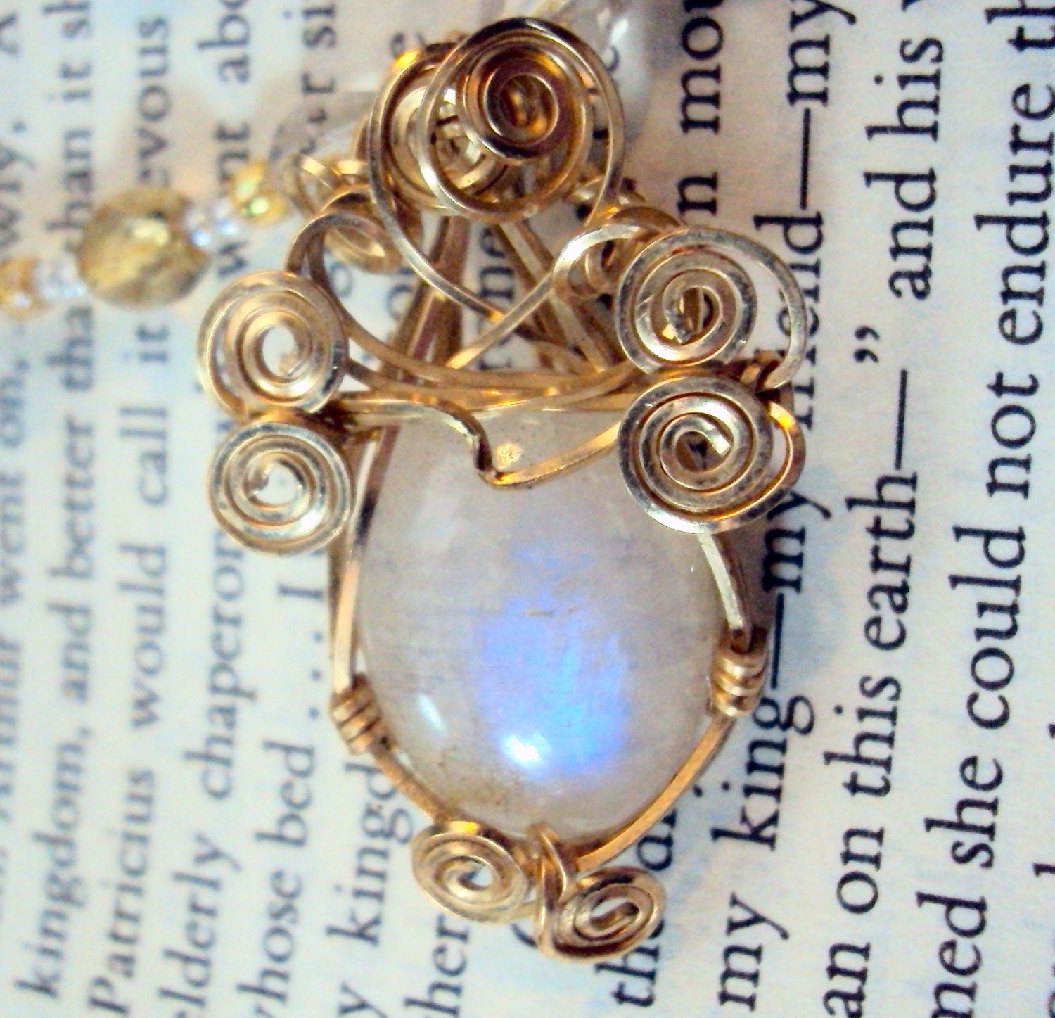 Once in a Blue Moon, Moonstone, 14k Gold Filled, Wire Wrapped, Beaded, Necklace