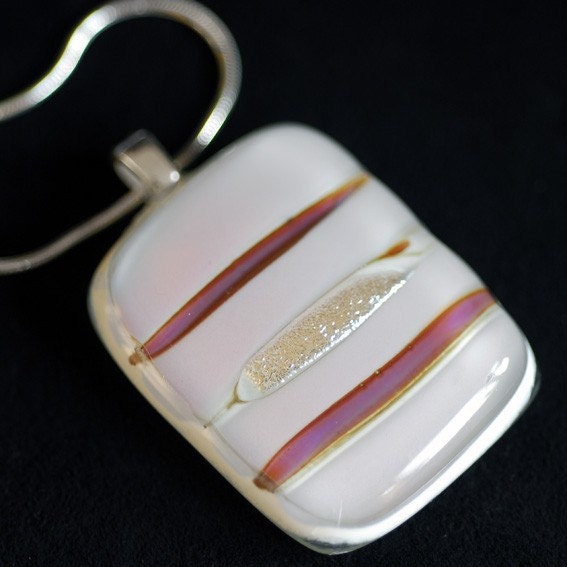 Dichroic Fused Glass Necklace LOVE, Fused Glass Jewelry, Fused Glass Pendant, Dichroic Jewelry, Snake Chain