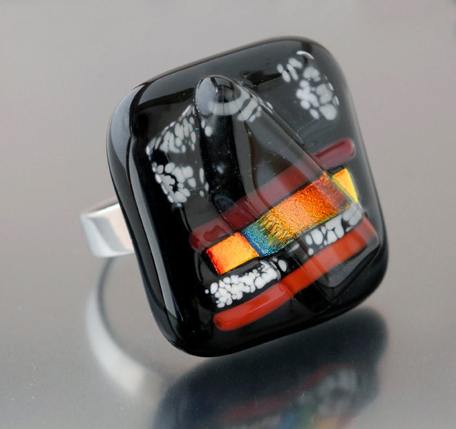 Fused Glass Ring COMET, Dichroic Fused Glass Jewelry, Glass Ring, Unique Jewelry, Jewelry Handmade