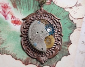 Steampunk Necklace - Copper Steampunk Pendant with Antique Silver Watch Movement and Gears - Steampunk Fairy Tale