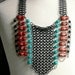 Tribal Necklace Chain Maille  - Warrior Princess Breastplate - Black Chain Maille with Beads in Turquoise and Rusty Red - Ladder Chest Plate