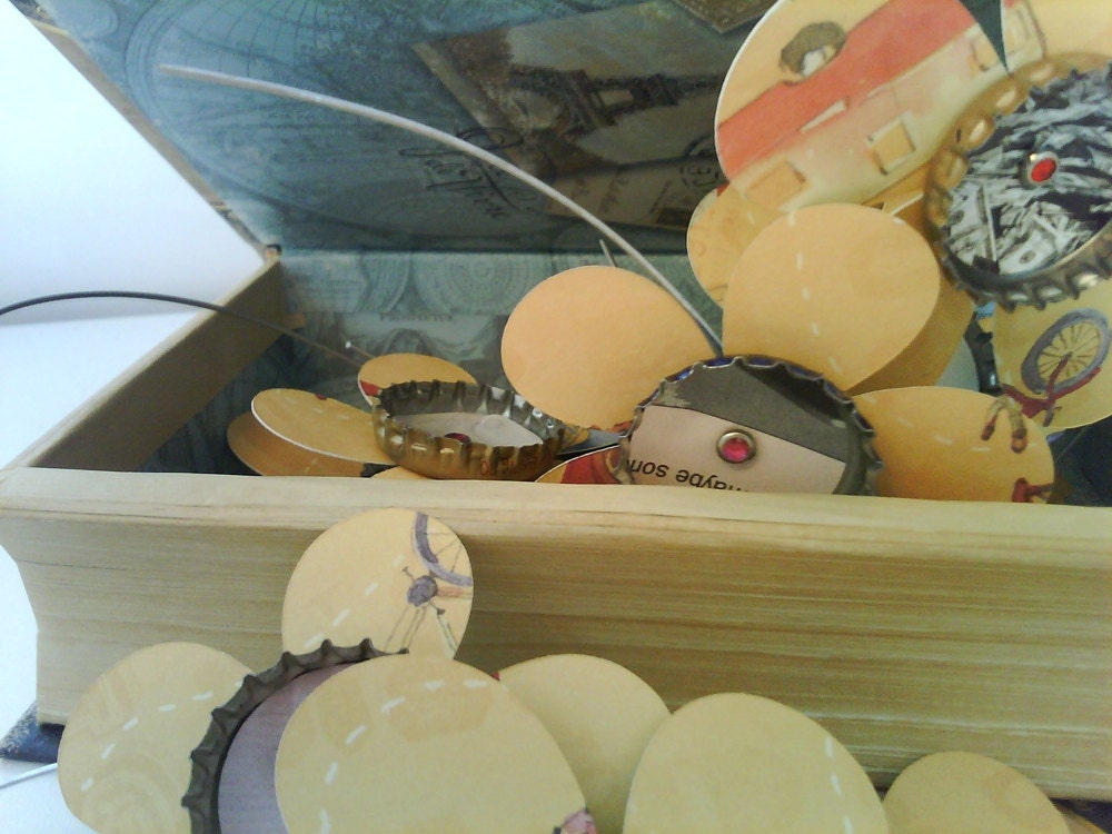 Handmade Transportation Bottlecap Flower Magnets