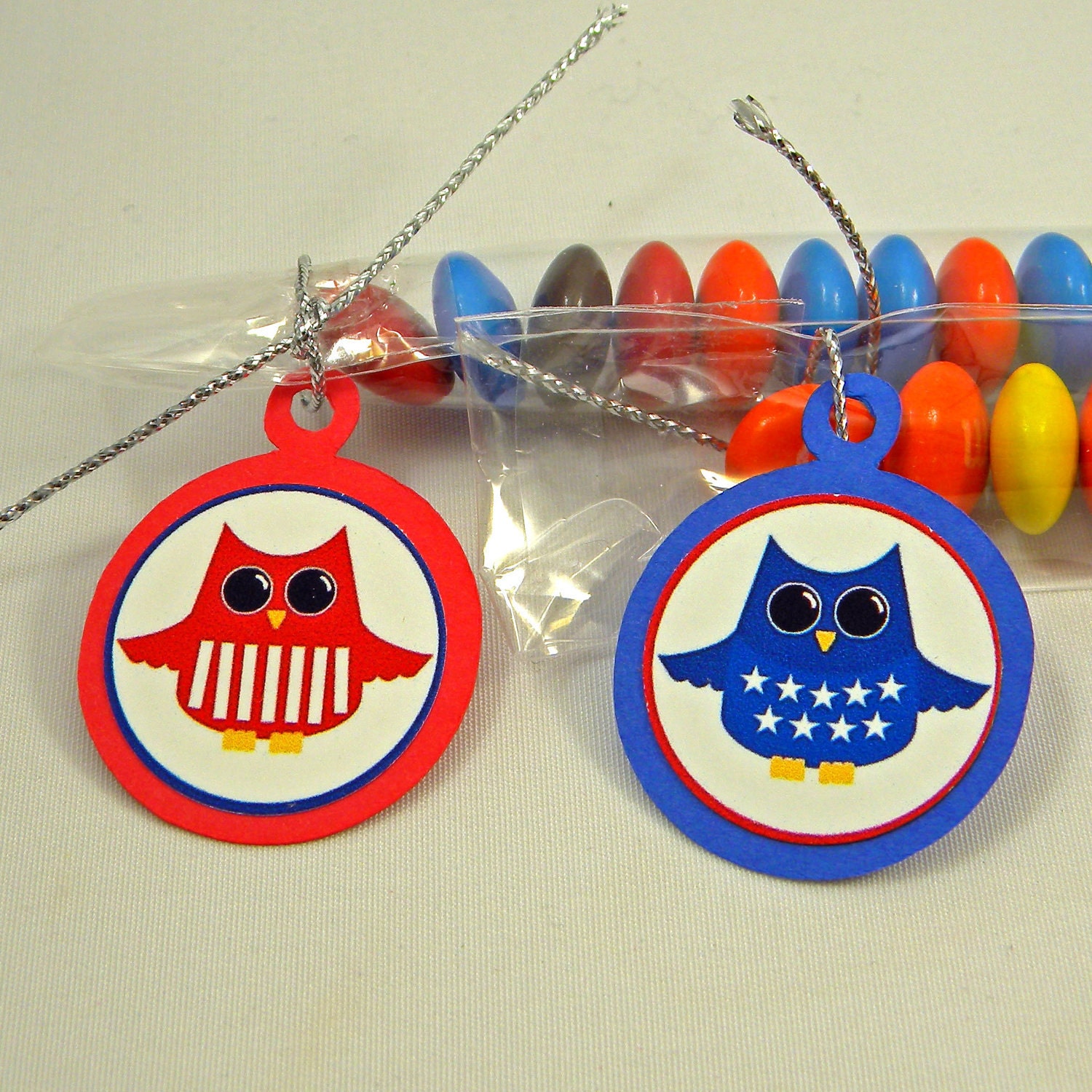 Owls Party Favor Candy Treat Bags, Americana, Stars and Stripes, Set of 12