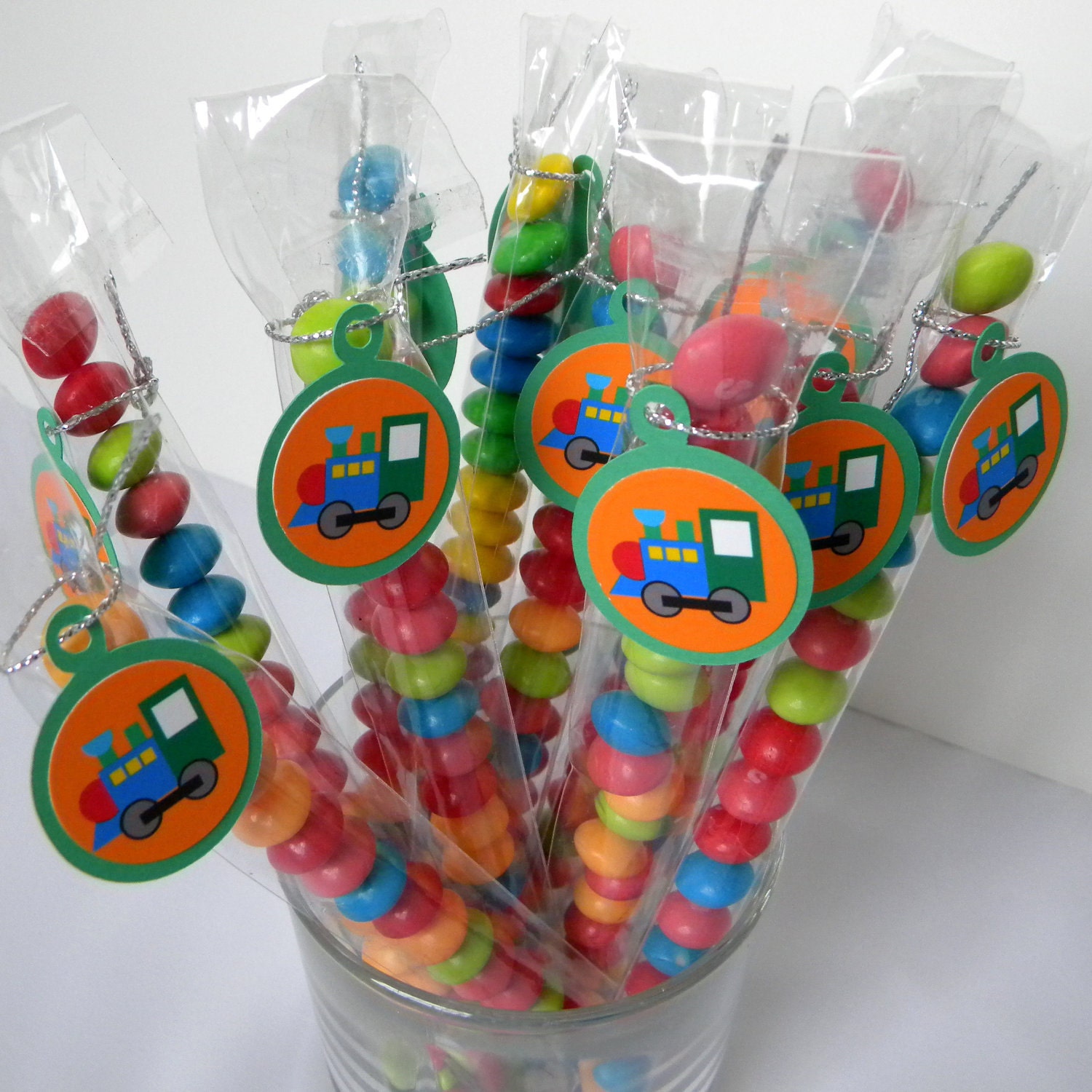 Train Candy Treat Bag Favors, Set of 12, Blue, Green Il_570xn