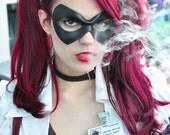 Comic Con Harley Quinn cosplay - black leather mask - Supermask - Made to Order
