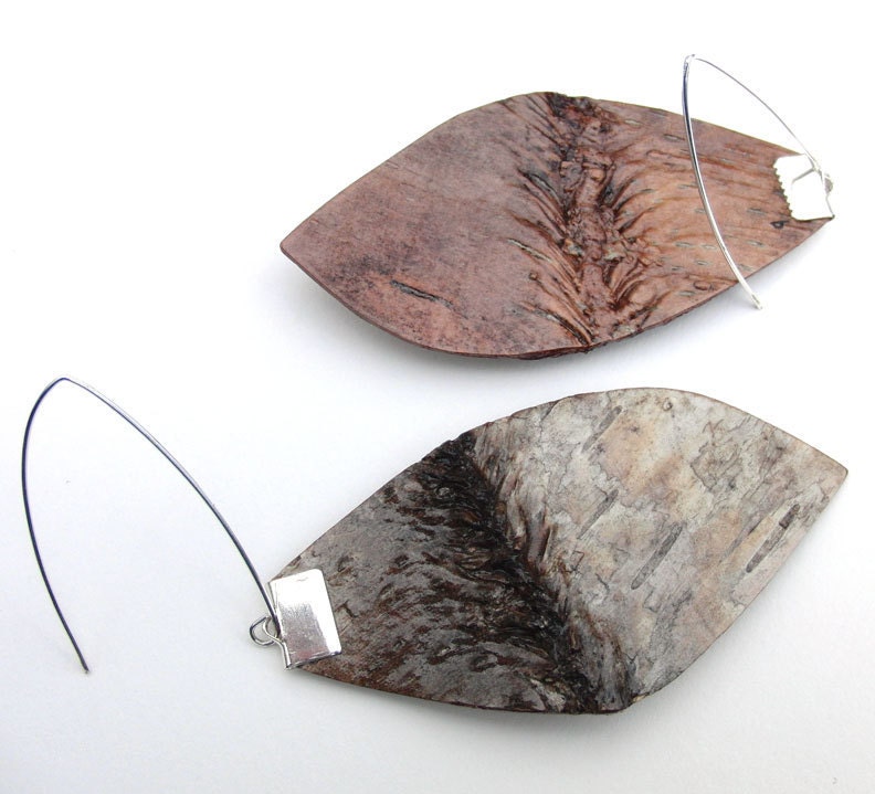 Large birch bark earrings, Foliar
