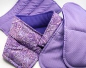 Pregnancy, New Mom Survival Kit, Pamper New Mother Gift Set, Microwave Heat Pads for Feet, Neck and More - purple dots, paisley