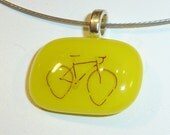 Bicycle pendant - fused glass - yellow - LotsaShimmer