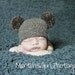 Pom Pom Knit Baby Hat, Baby Photo Prop, Bear Hat in Brown