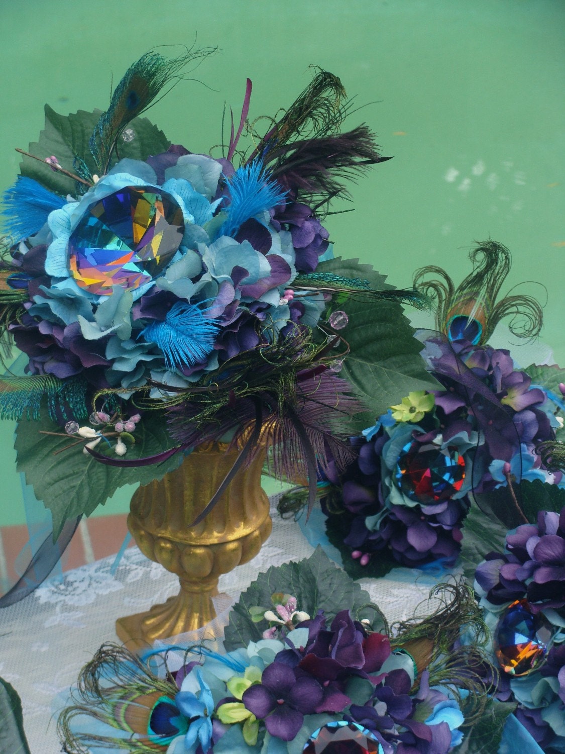 CUSTOM Peacock Diamond Bridal 5 Piece PACKAGE - 50% DEPOSIT