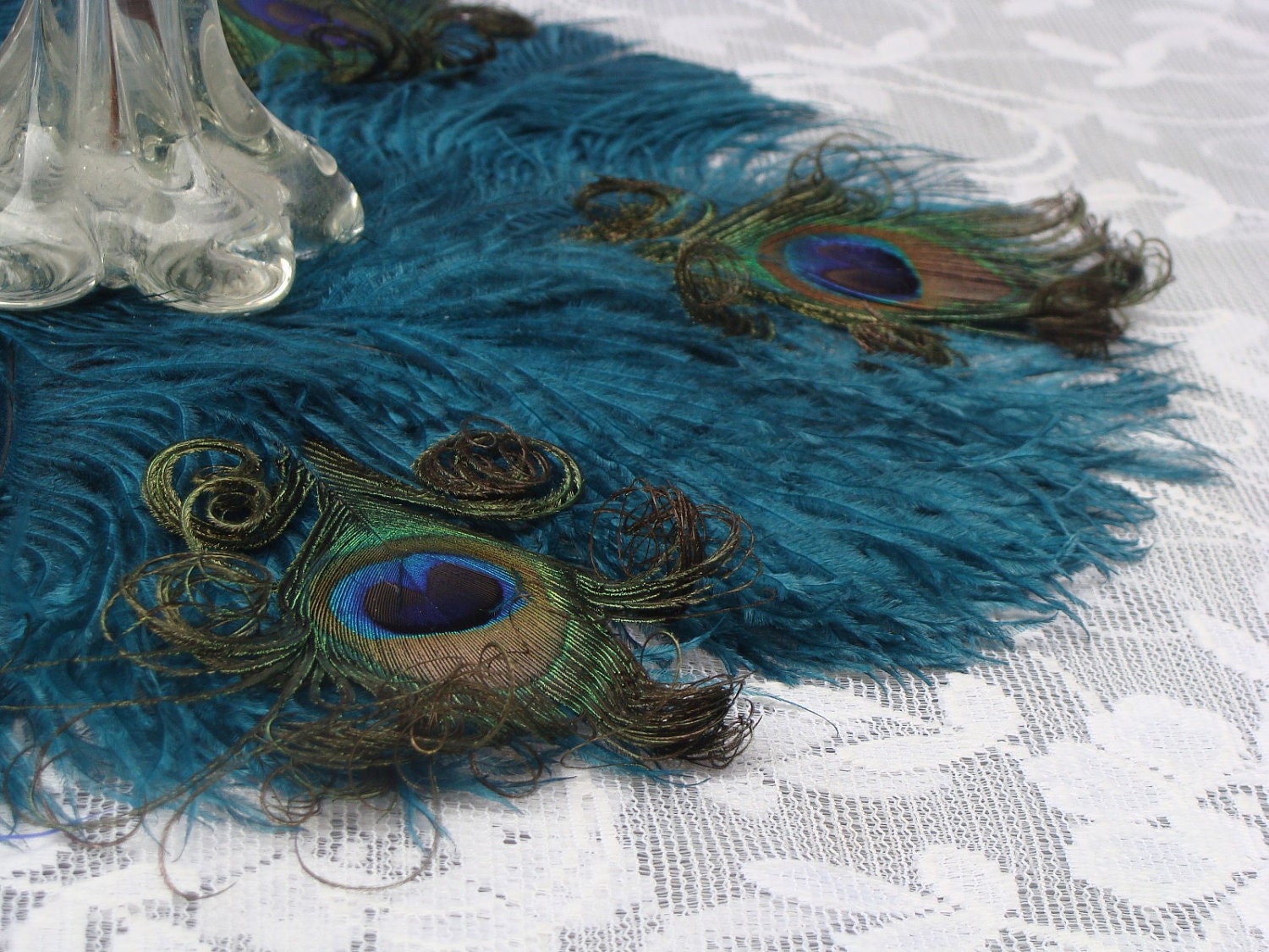 Exquisite 16" Ostrich and Peacock Feather mat in your choice of colors