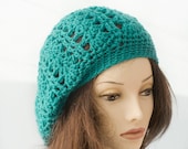 Hand Crocheted Hat , Winter Slouchy Hat, Aqua Wool Over Size Hat
