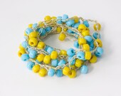 Summer Necklace,  Beach Jewelry, Stackable Wrap Bracelet,  Boho Beadwork Jewelry, Blue Yellow