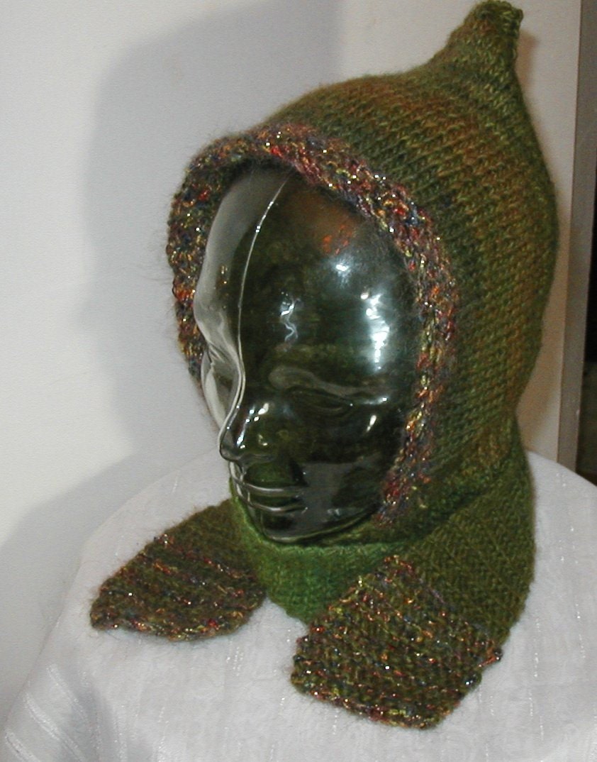 Fuzzy Green Elf Hood with wraparound scarf