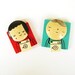 The Photographer Girl - Hand painted wooden Magnet or Brooch red