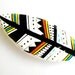 Multicolor hand painted feather brooch - yellow , orange and blue geometric pattern air-dried clay