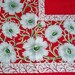 Vintage White Floral Tablecloth Red Background