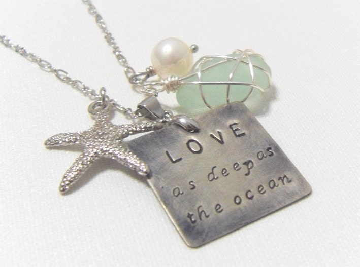Love as deep as Ocean. starfish, coral, shell, sea glass, pearl, crystal necklace - ChlorisCouture