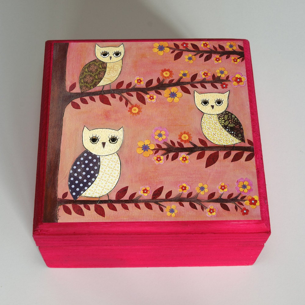 Owl Jewelry Box Handmade Fuschia Pink Jewellery Box