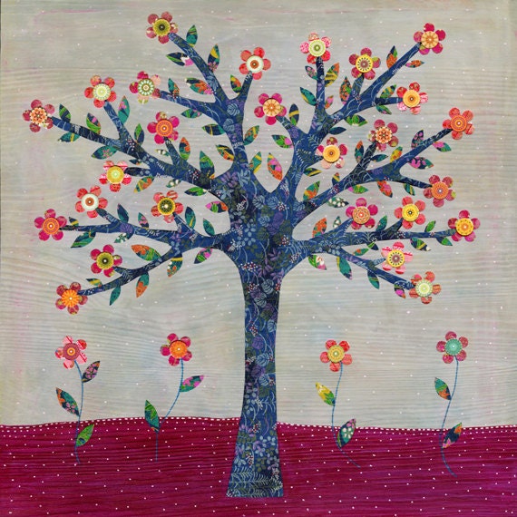 Tree Painting, Collage Tree, Mixed Media Art Print on Wood