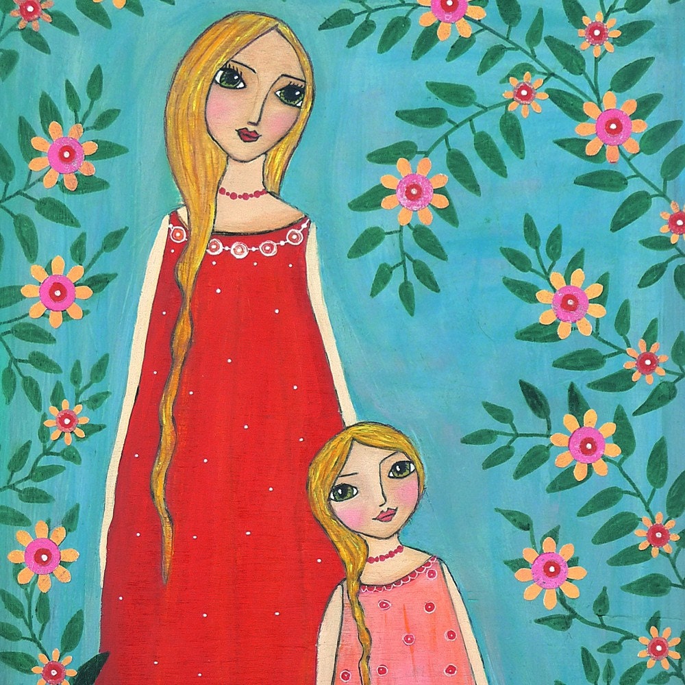 Original Art Mixed Media Collage Mother and Child Painting - So Alike