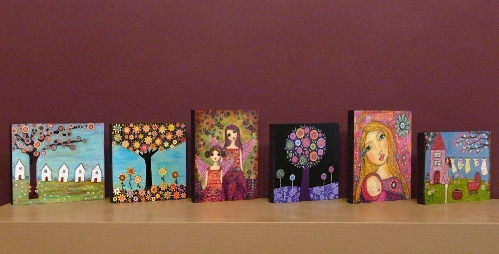 Autumn Fairies Mixed Media Fairy Painting Art Print Block