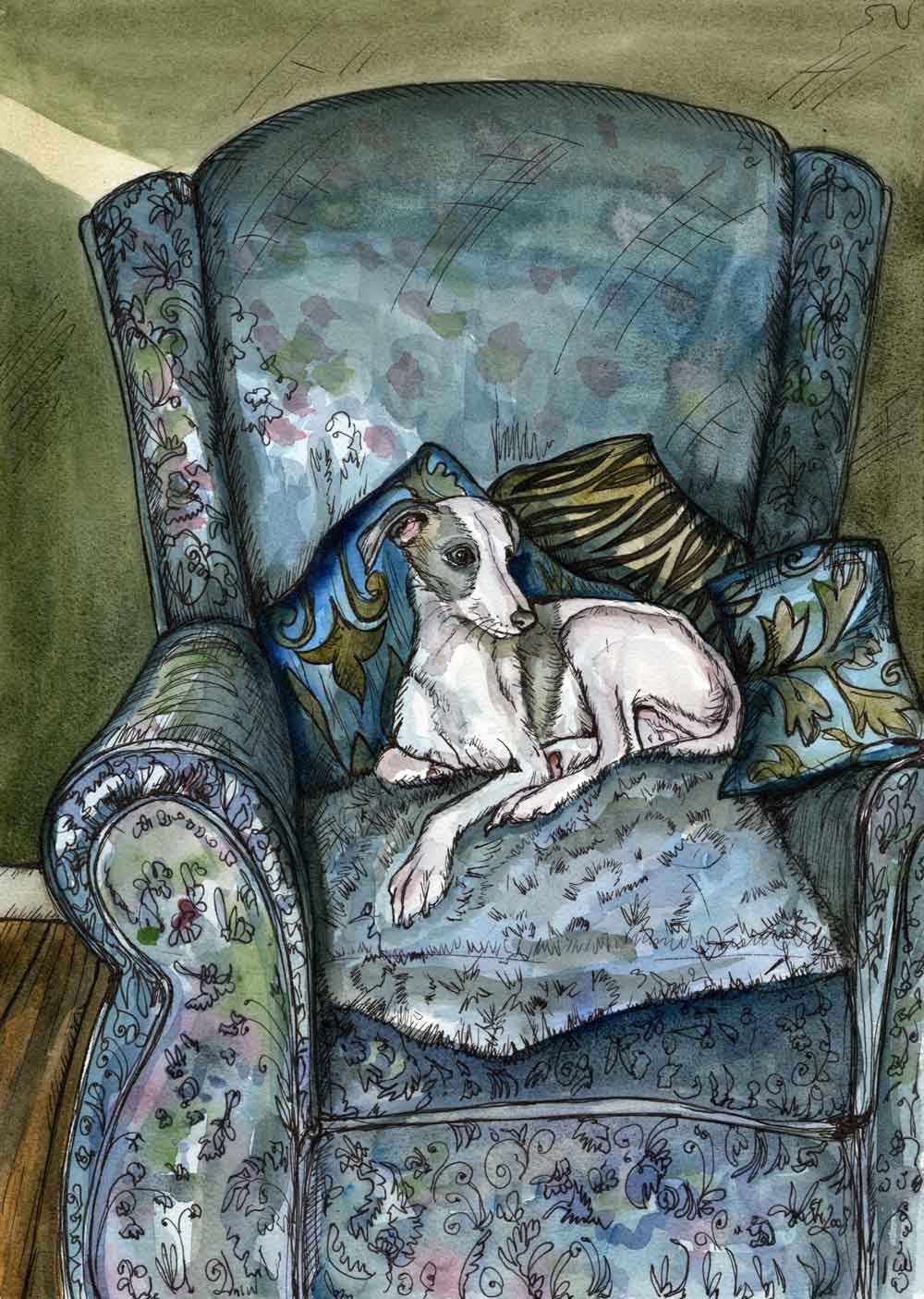 Simply Blue - Whippet Puppy Dog Art Print