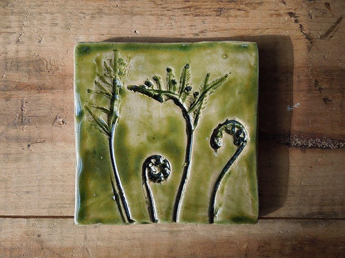 Sensitive Fern Fiddlehead Tile 4X4- Made to Order