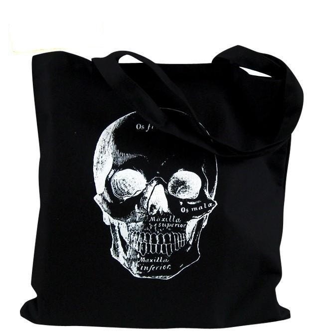 Skull Tote Bag - Anatomical Skull Illustration on a Black Bag