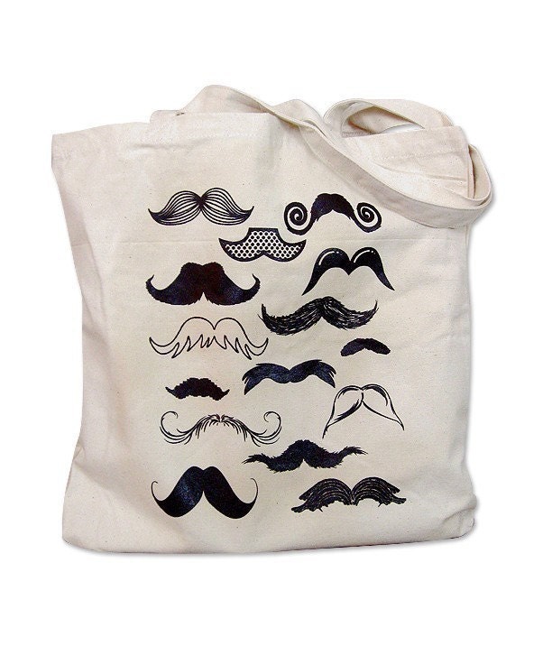 Mustache Tote Bag - Mustache Collection Print on a Natural Canvas Tote Bag