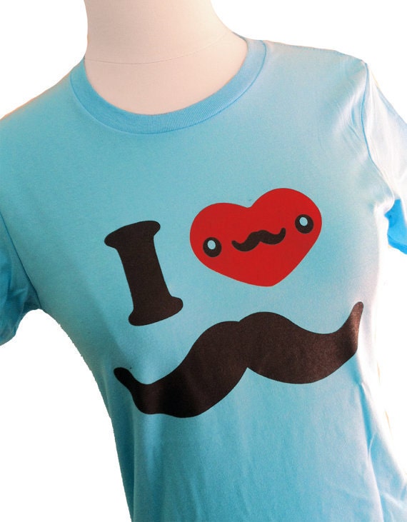 Mustache T-shirt  - I LOVE MUSTACHE Print  (Available in sizes S, M, L, XL)