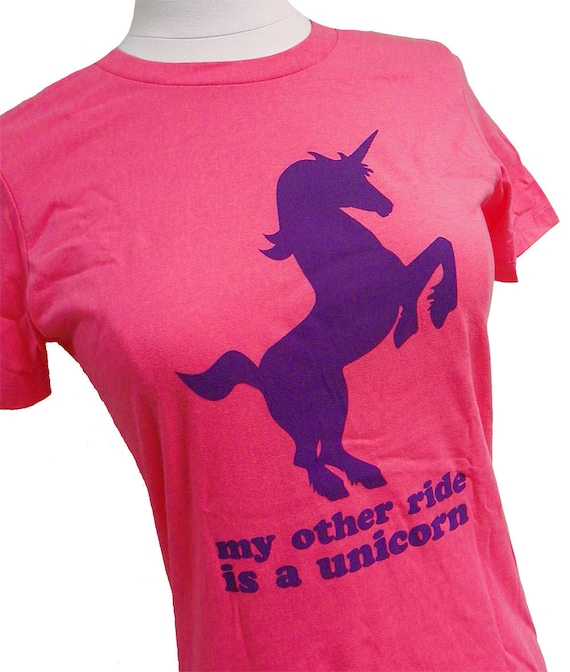 My Other Ride is a UNICORN Ladies Pink T-Shirt - Sizes S, M, L, XL