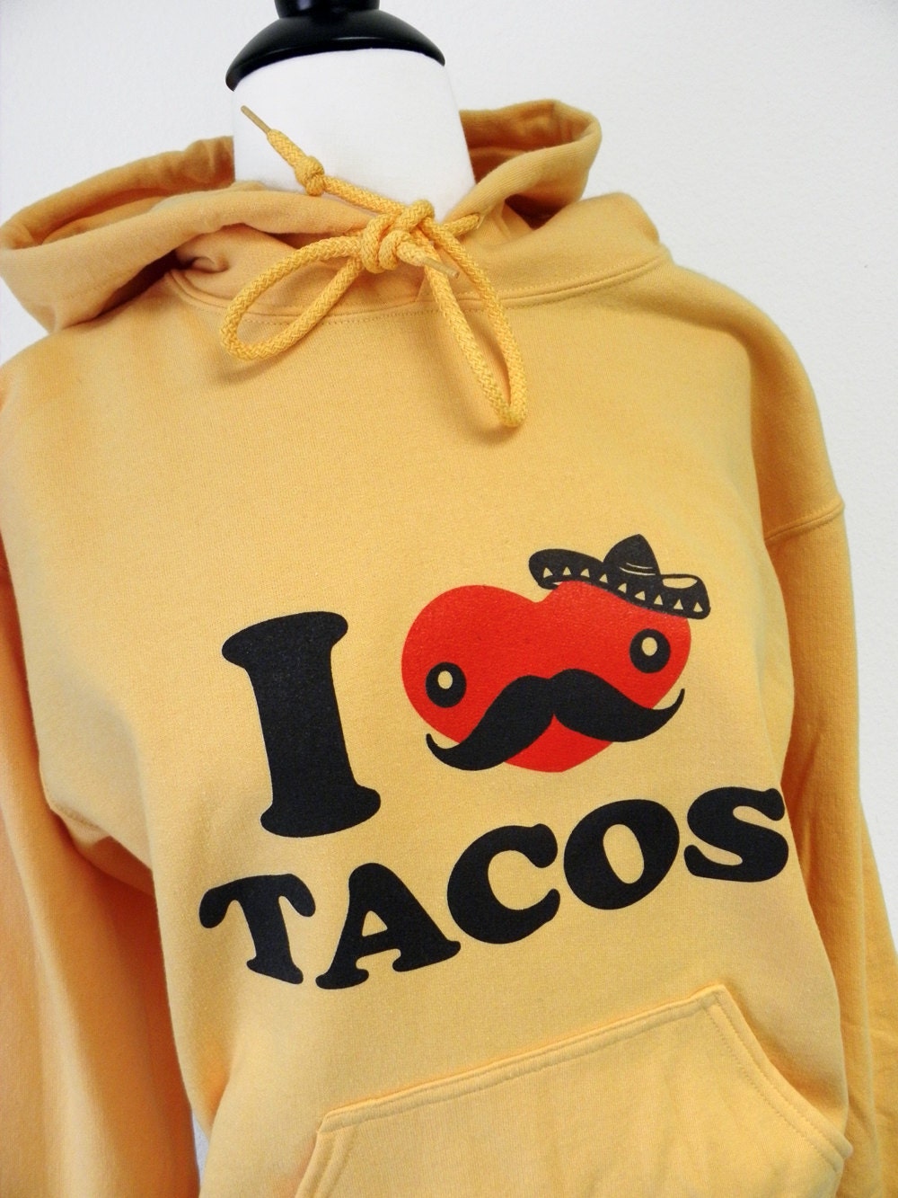 TACO Hoodie - I Love Tacos YELLOW Sweatshirt - Unisex Sizes S, M, L, XL