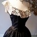 50s Dress / 50s Party Dress / Vintage 1950s Black Taffeta Party New Look Prom Dress with White Lace and Rhinestones Size S