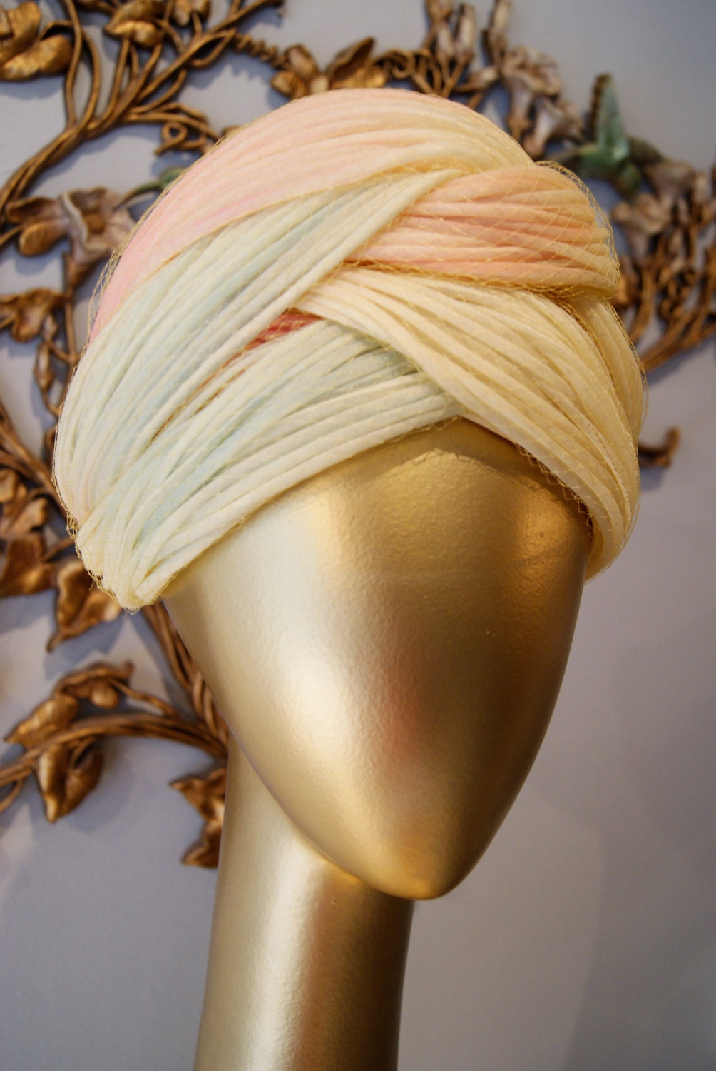 Vintage 60s Christian Dior Turban Hat in Pastel Sorbet Colors