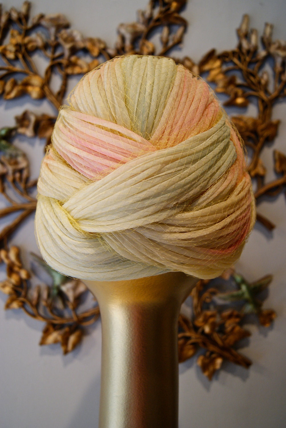 Vintage 60s Christian Dior Turban Hat in Pastel Sorbet Colors
