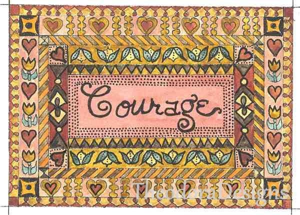 Fraktur Word  Inspiration Courage  ACEO Signed Print by Theodora