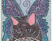 BLACK Kitty Micro Paper Mosaic ACEO  Original
