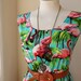 Dress With Tropical Flamingos in Turquoise and Pink / Handmade / Choose Your Size
