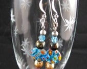 30% OFF Millefiori and embossed bead sky in blue and gold dangle earrings