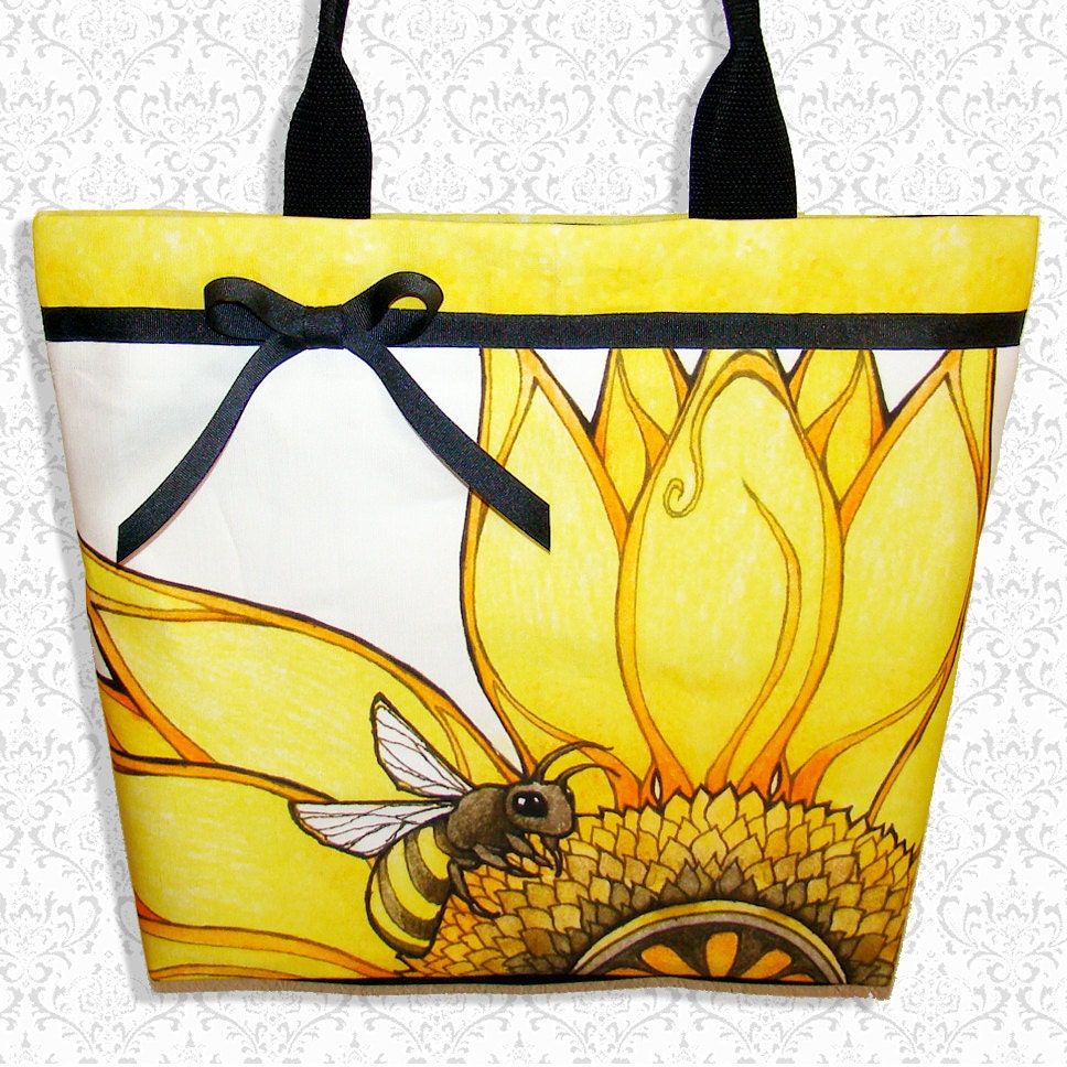 Bee Sunflower Art Deco tote Kiri Moth