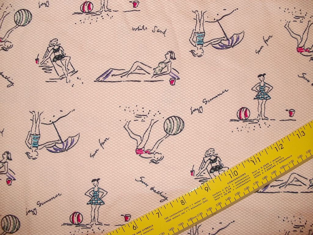 Beach Scene Fabric Novelity Conversational Print  Yardage
