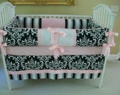 Black and white and pink Baby Bedding set