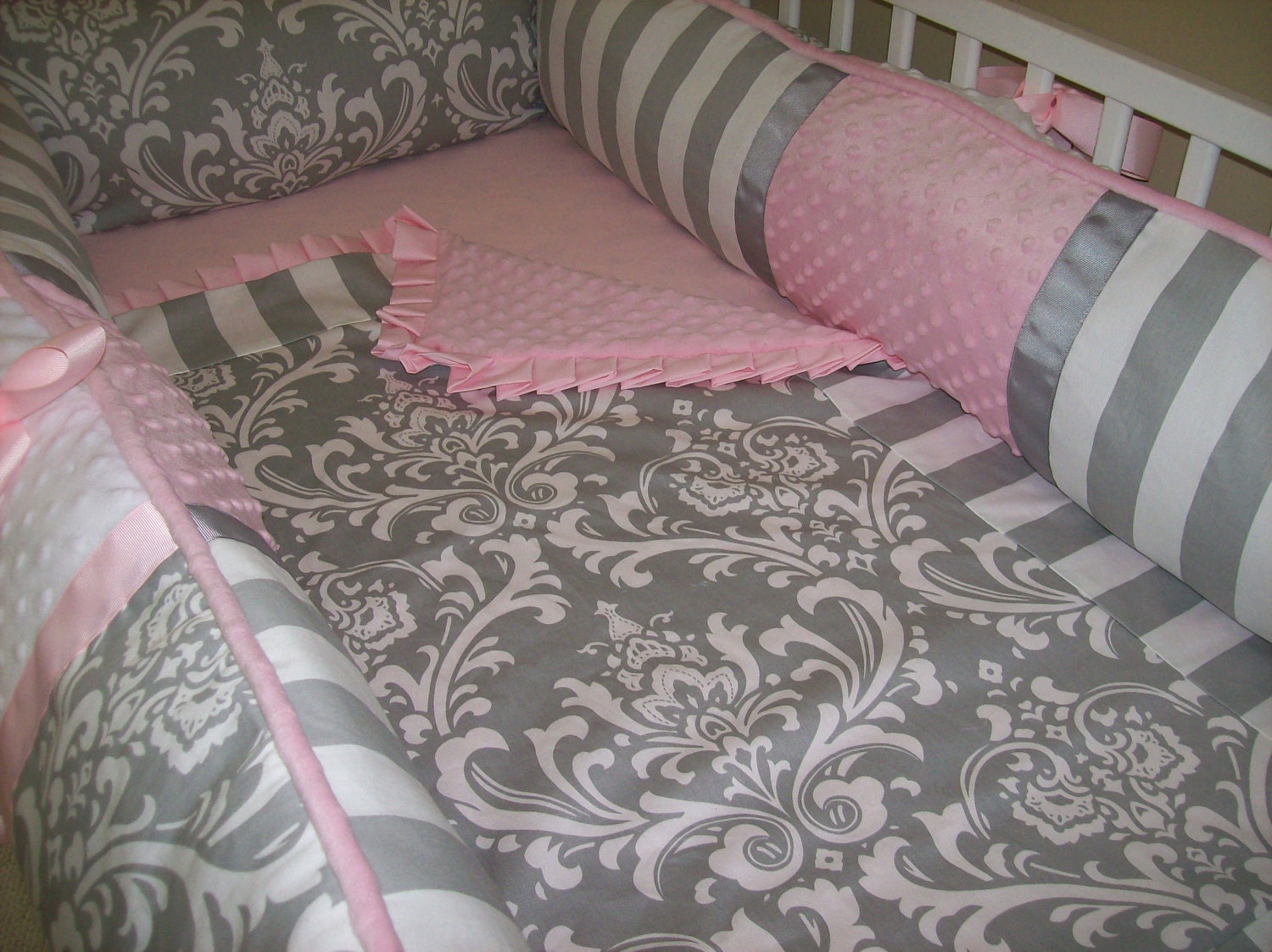 Grey and Pink  Baby Bedding Set