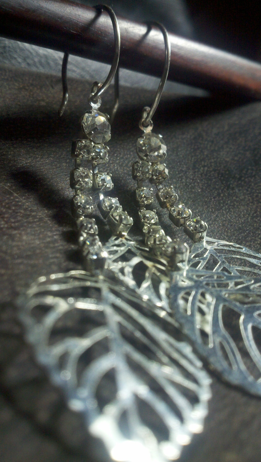 Rhinestone leaf earrings with Purchase of any Necklace